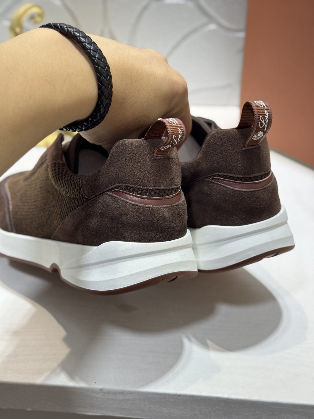 Loro Piana Textured Lace-Up Sneakers — back