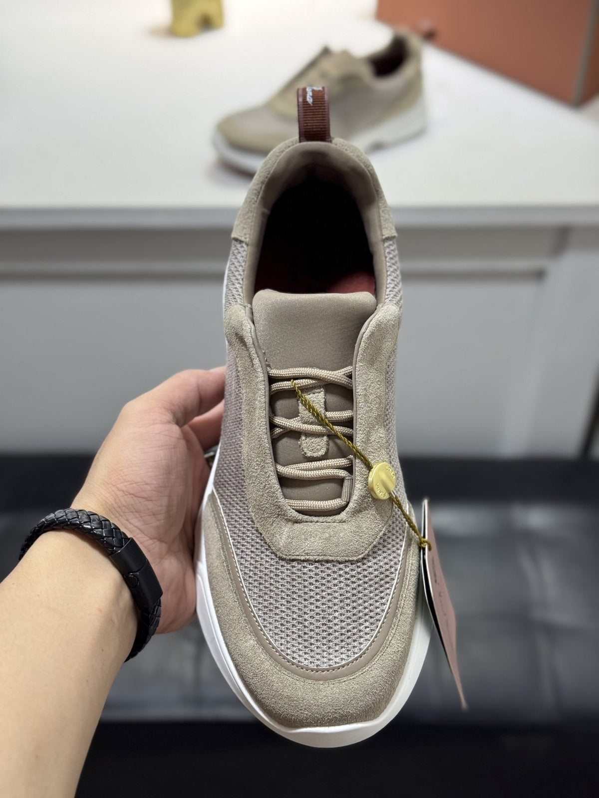 Loro Piana Textured Lace-Up Sneakers — front