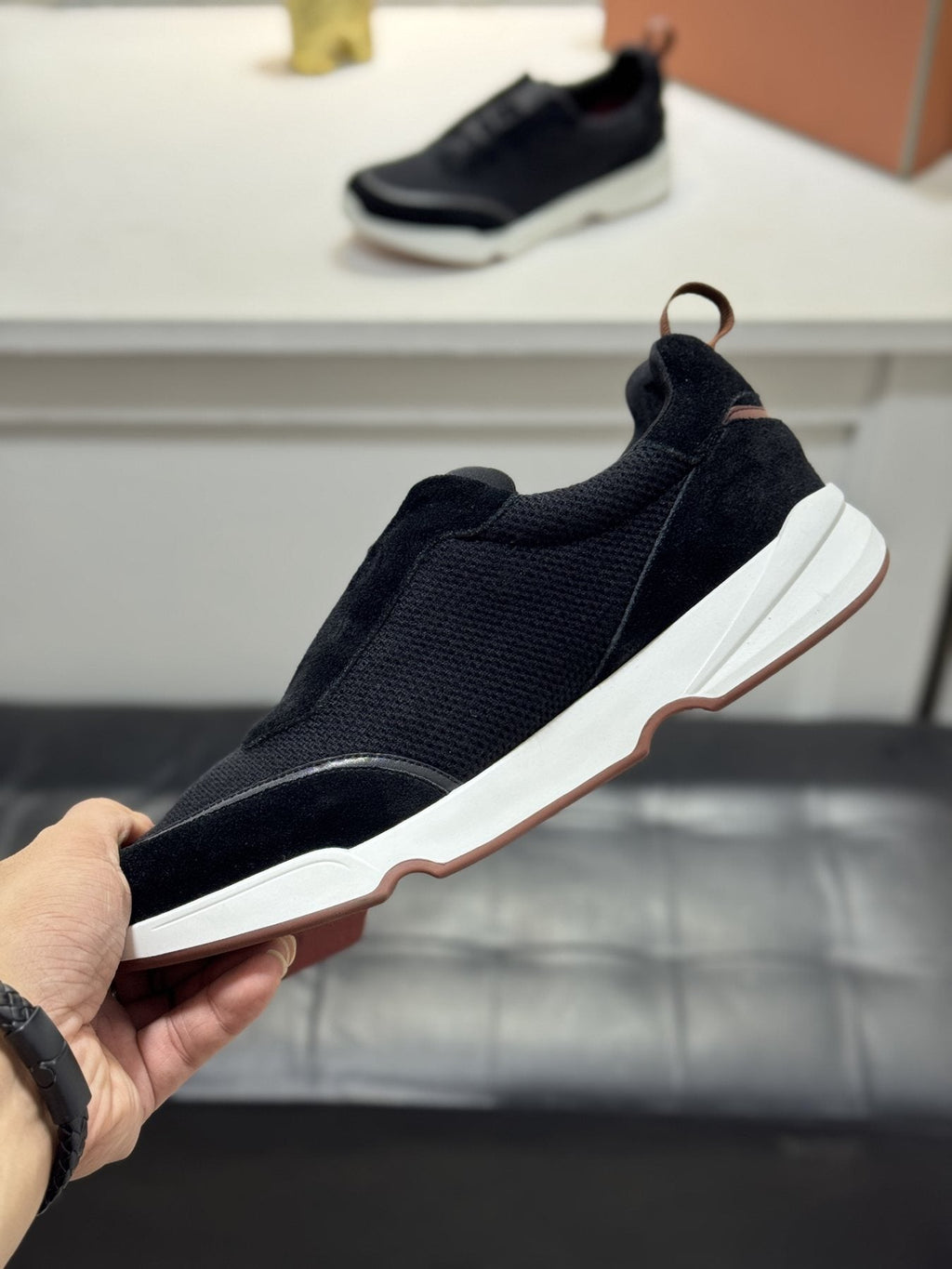 Loro Piana Textured Lace-Up Sneakers — side