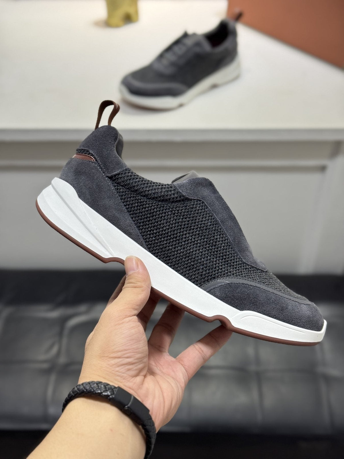 Loro Piana Textured Lace-Up Sneakers — side