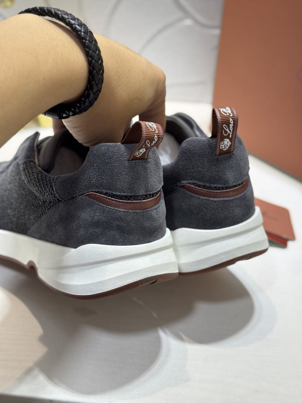 Loro Piana Textured Lace-Up Sneakers — back