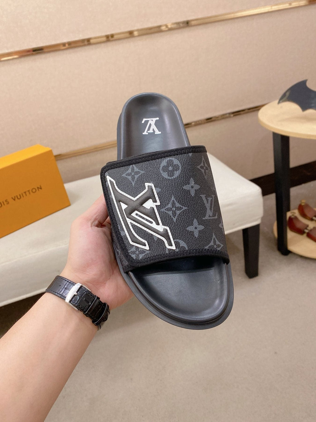 Louis Vuitton Graphic Print Slide Sandals — front