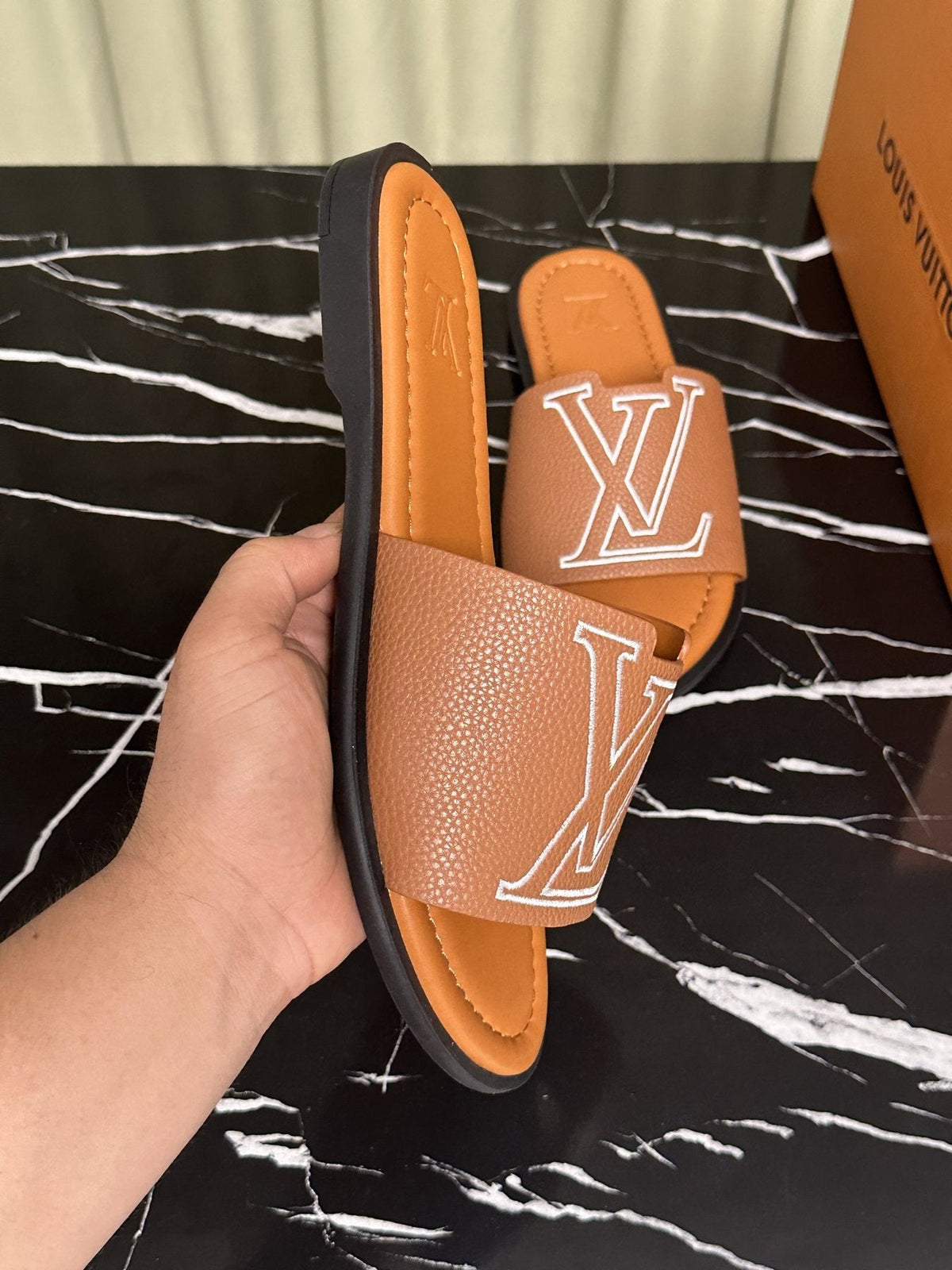 Louis Vuitton Logo Strap Slide Sandals — side