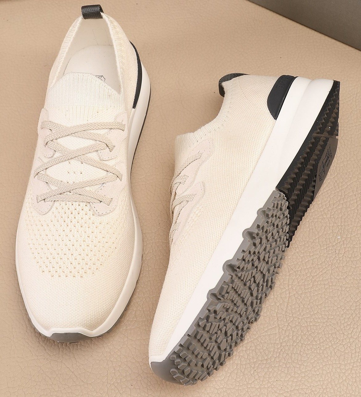 Brunello Cucinelli Knit Lace-Up Sneakers — front