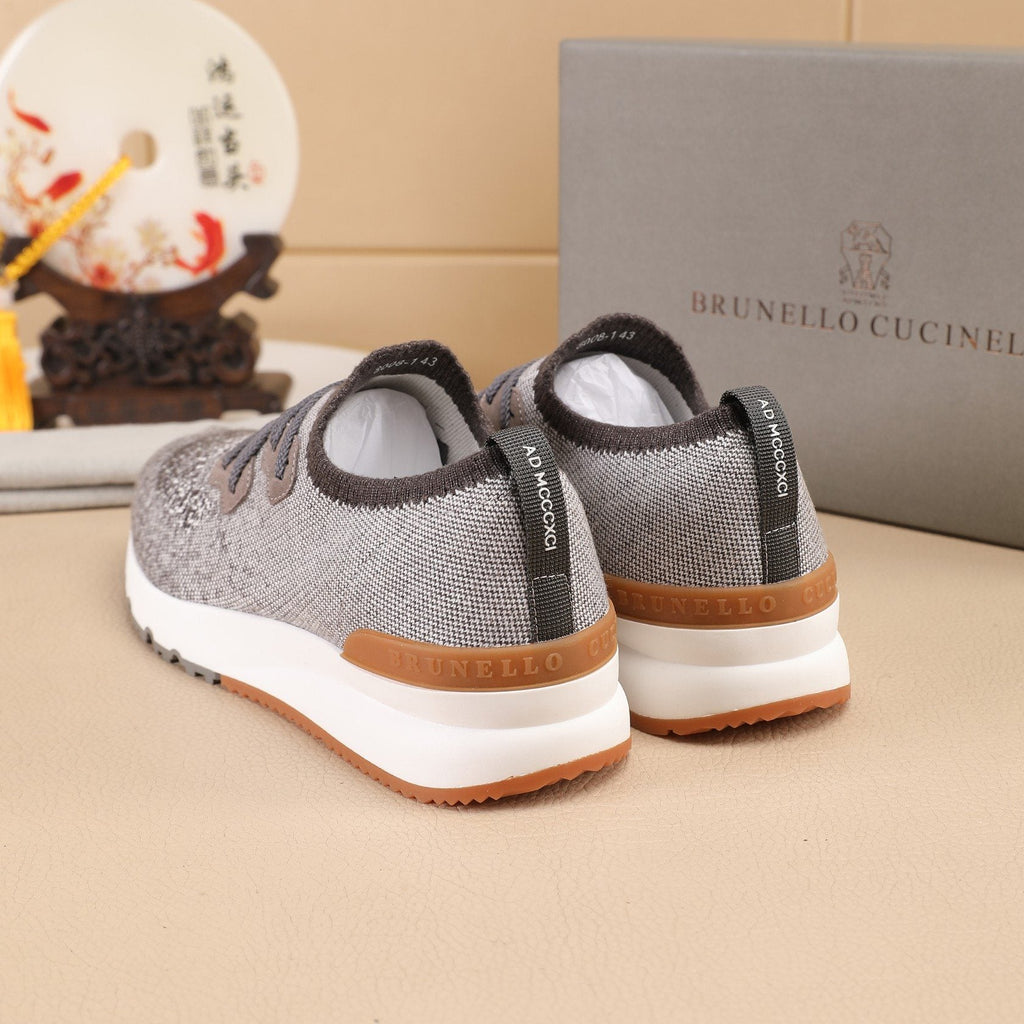Brunello Cucinelli Knit Lace-Up Sneakers — back