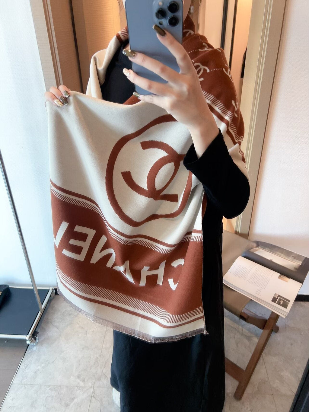 Chanel Logo Border Scarf — model