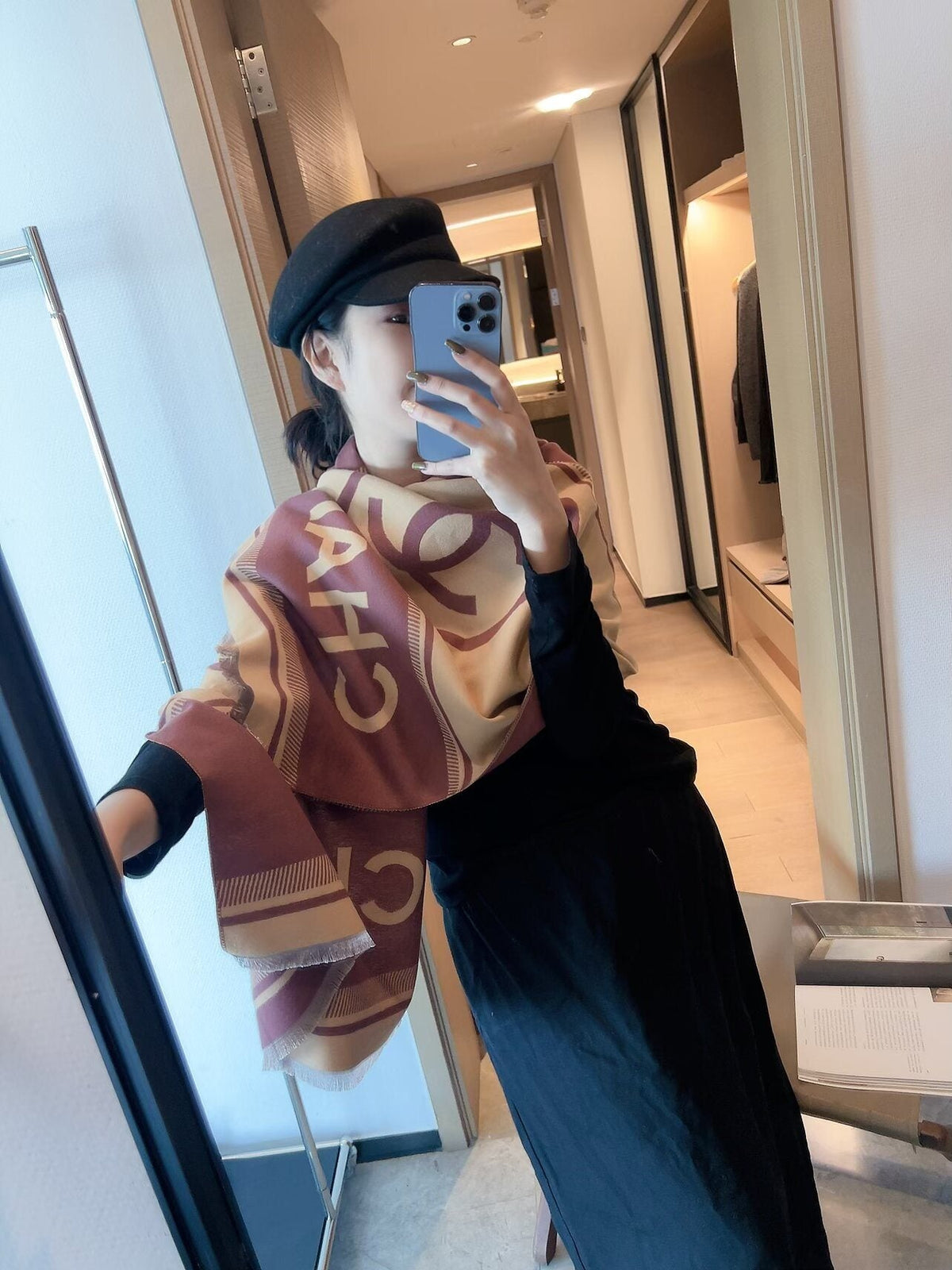 Chanel Logo Border Scarf — model