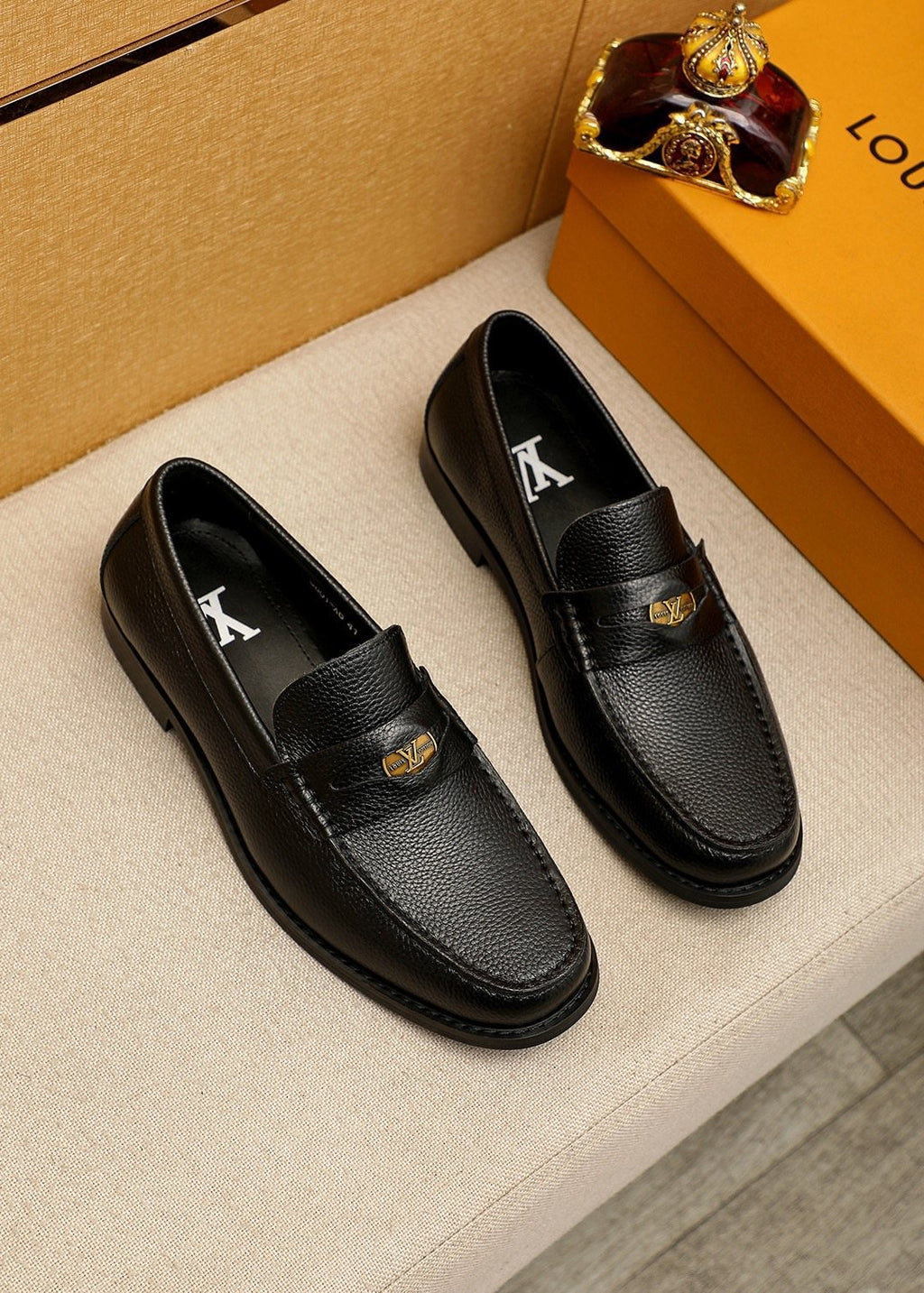 Louis Vuitton Black Leather Hardware Loafers — front