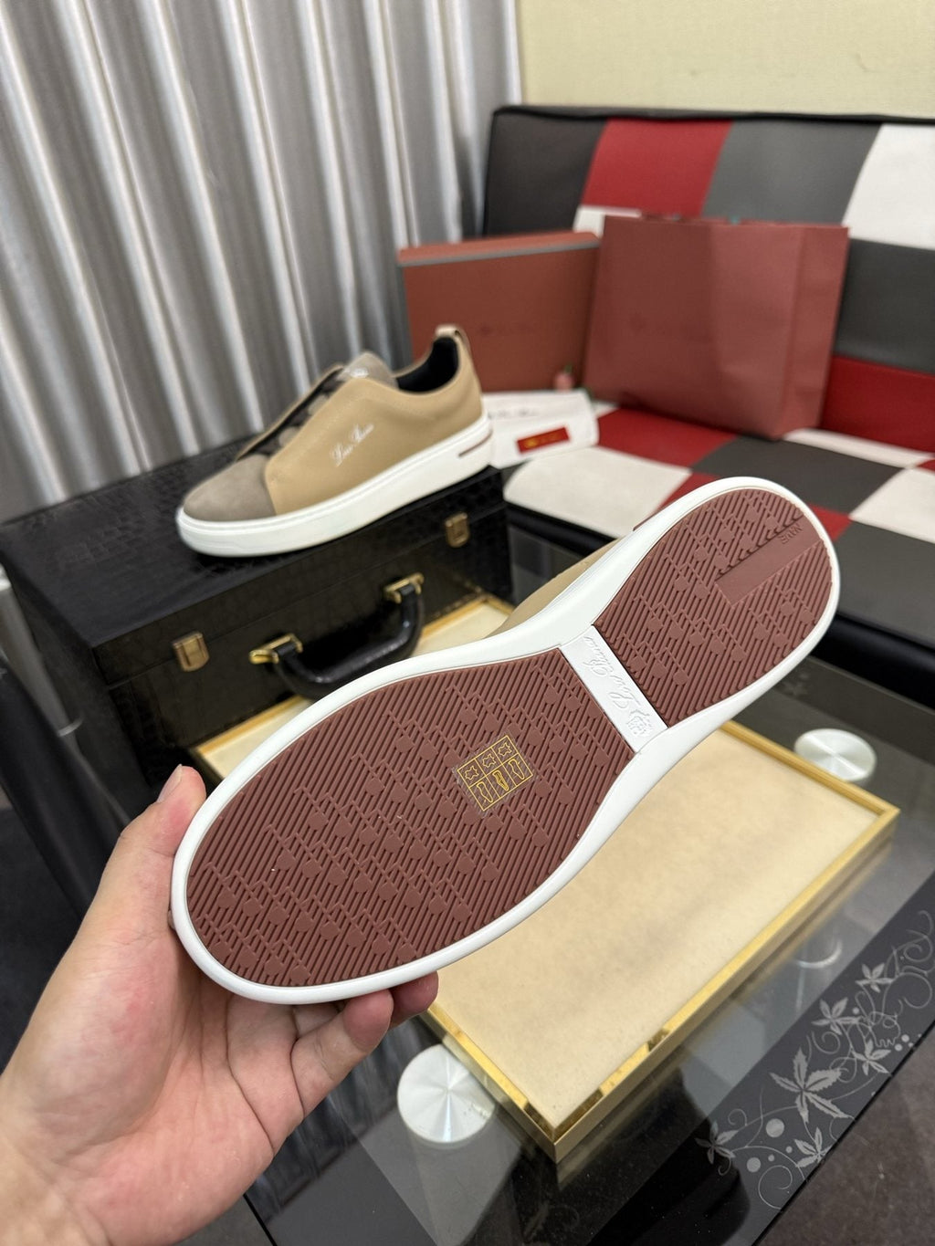 Loro Piana Side-Logo Slip-On Sneakers — front