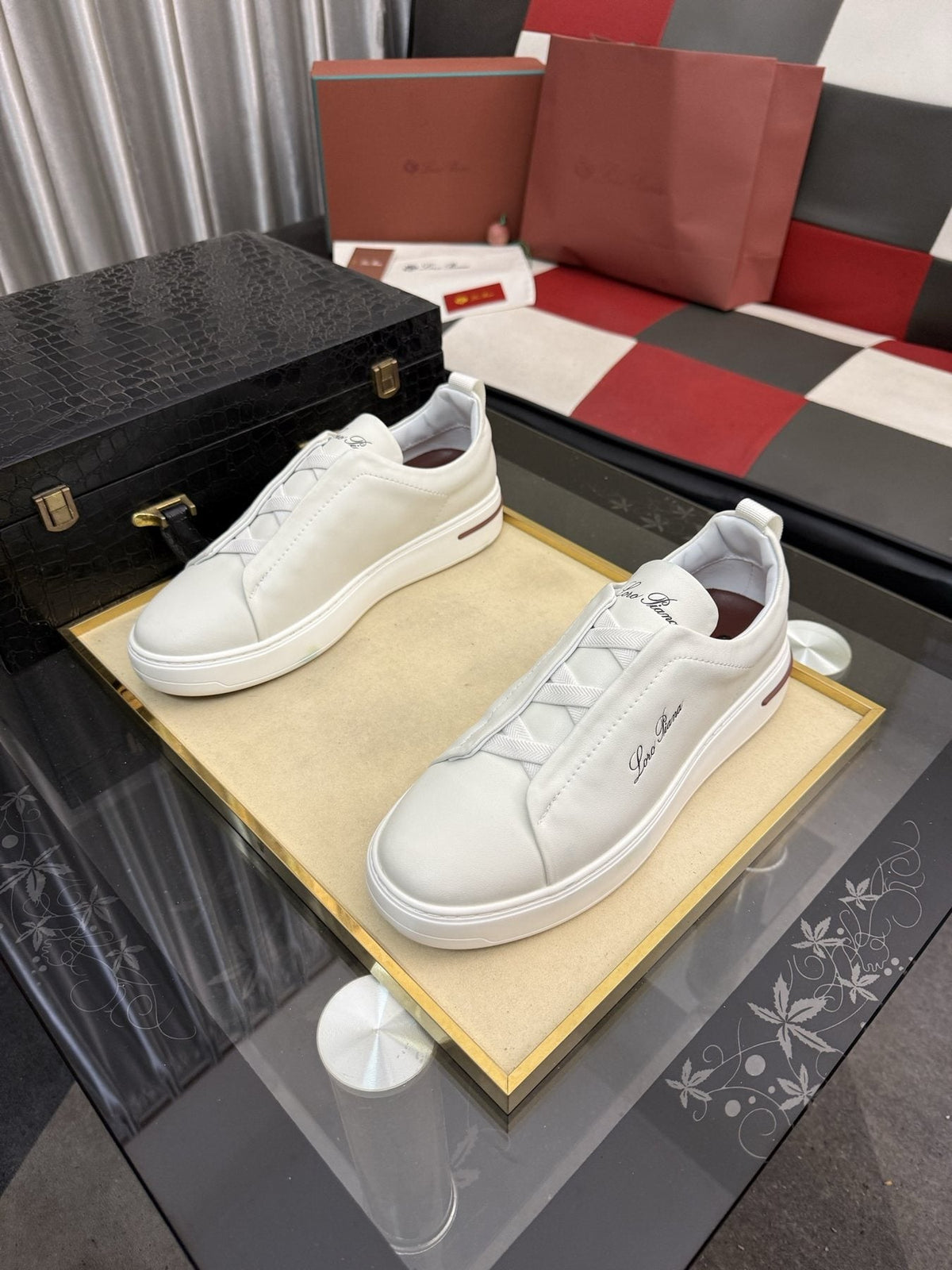 Loro Piana Side-Logo Slip-On Sneakers — front