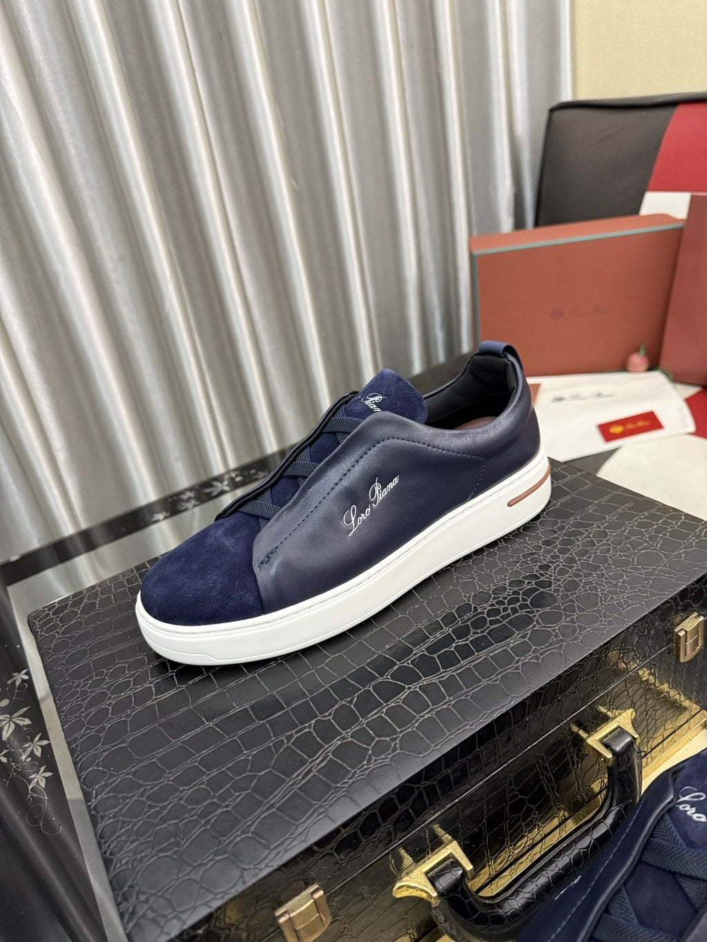 Loro Piana Side-Logo Slip-On Sneakers — front