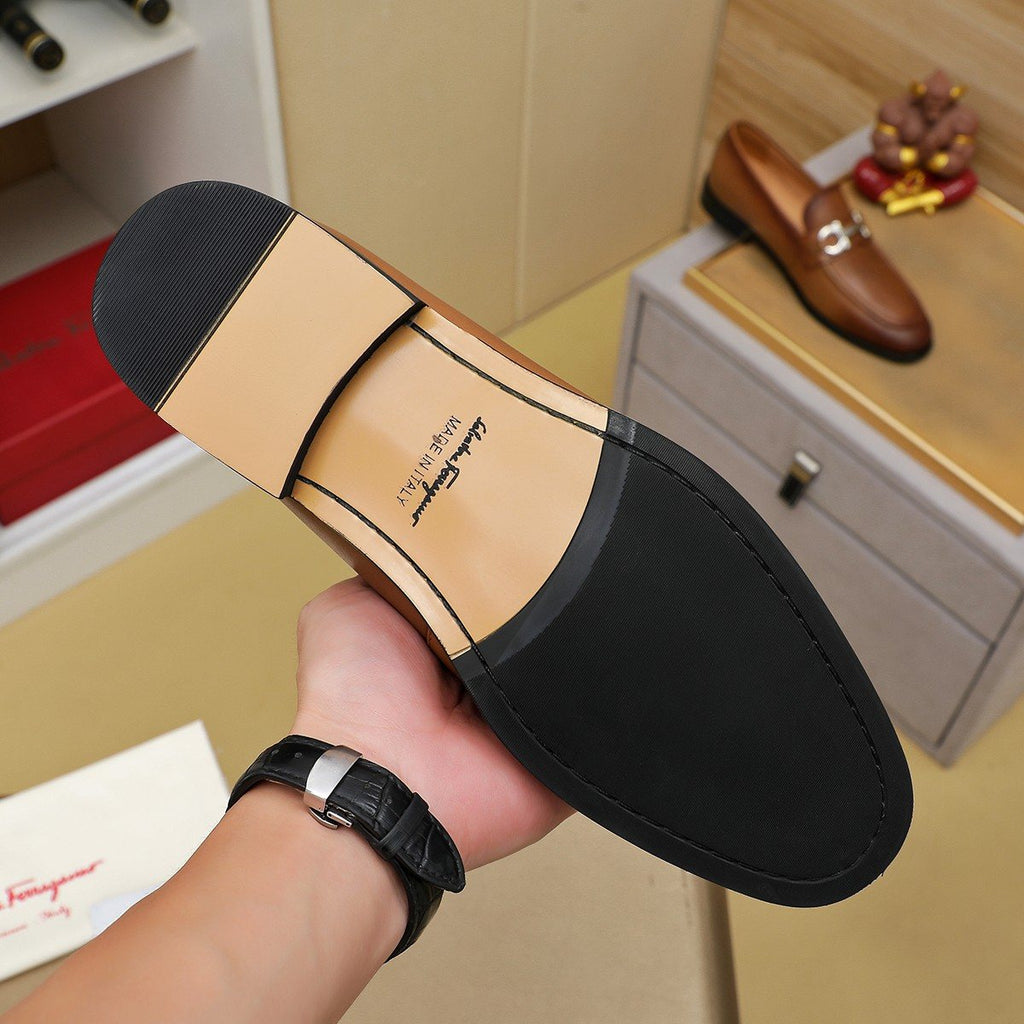 Ferragamo Brown Leather Bit Loafers — detail