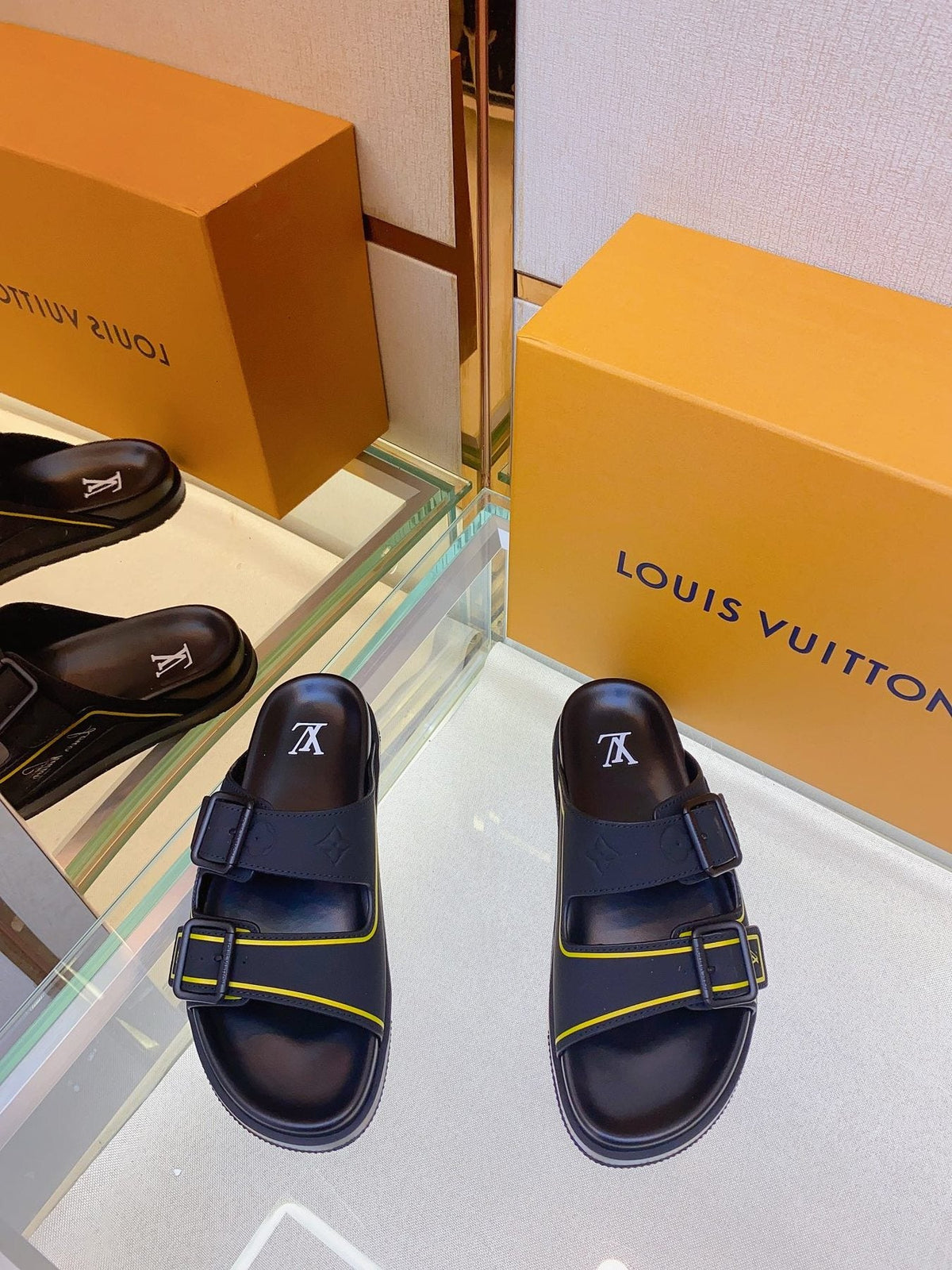 Louis Vuitton Two-Buckle Slide Sandals — front