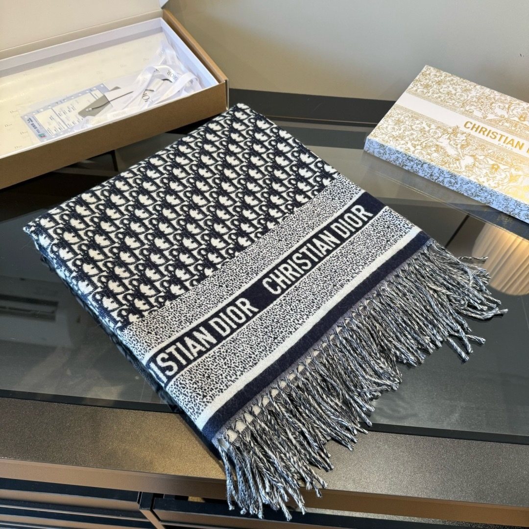 Dior Letter-Pattern Fringed Square Scarf — front