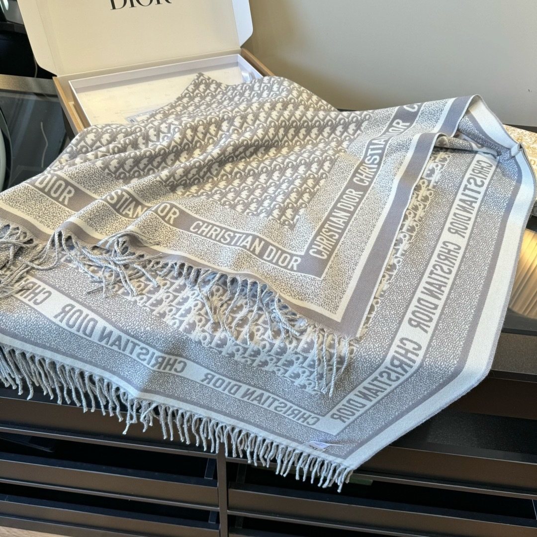 Dior Letter-Pattern Fringed Square Scarf — front