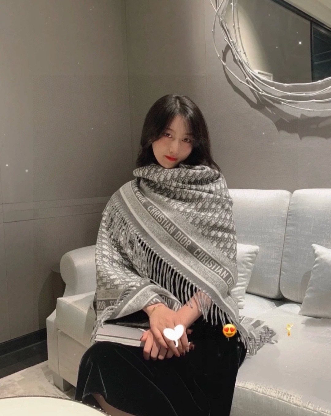 Dior Letter-Pattern Fringed Square Scarf — model