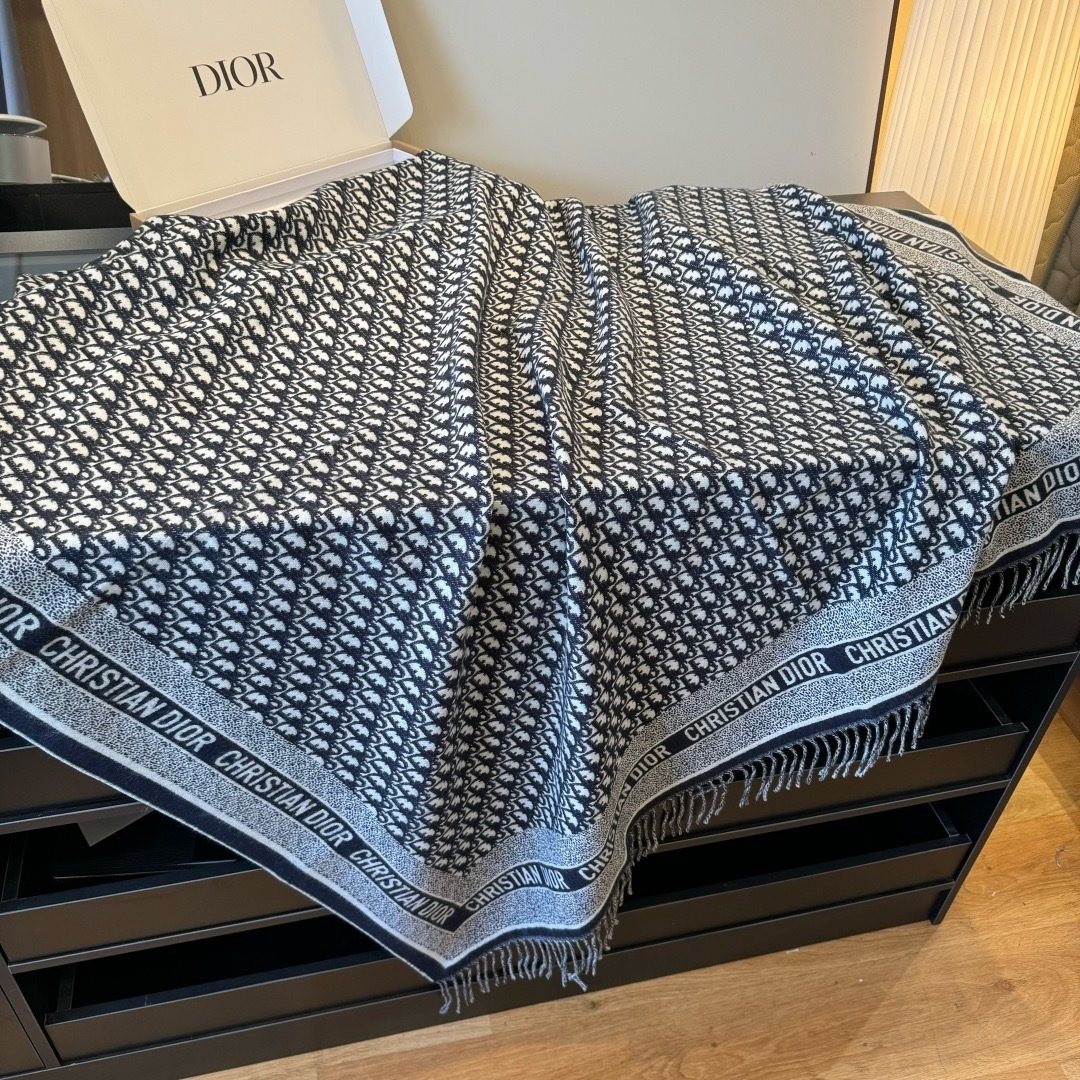Dior Fringed Patterned Shawl — front