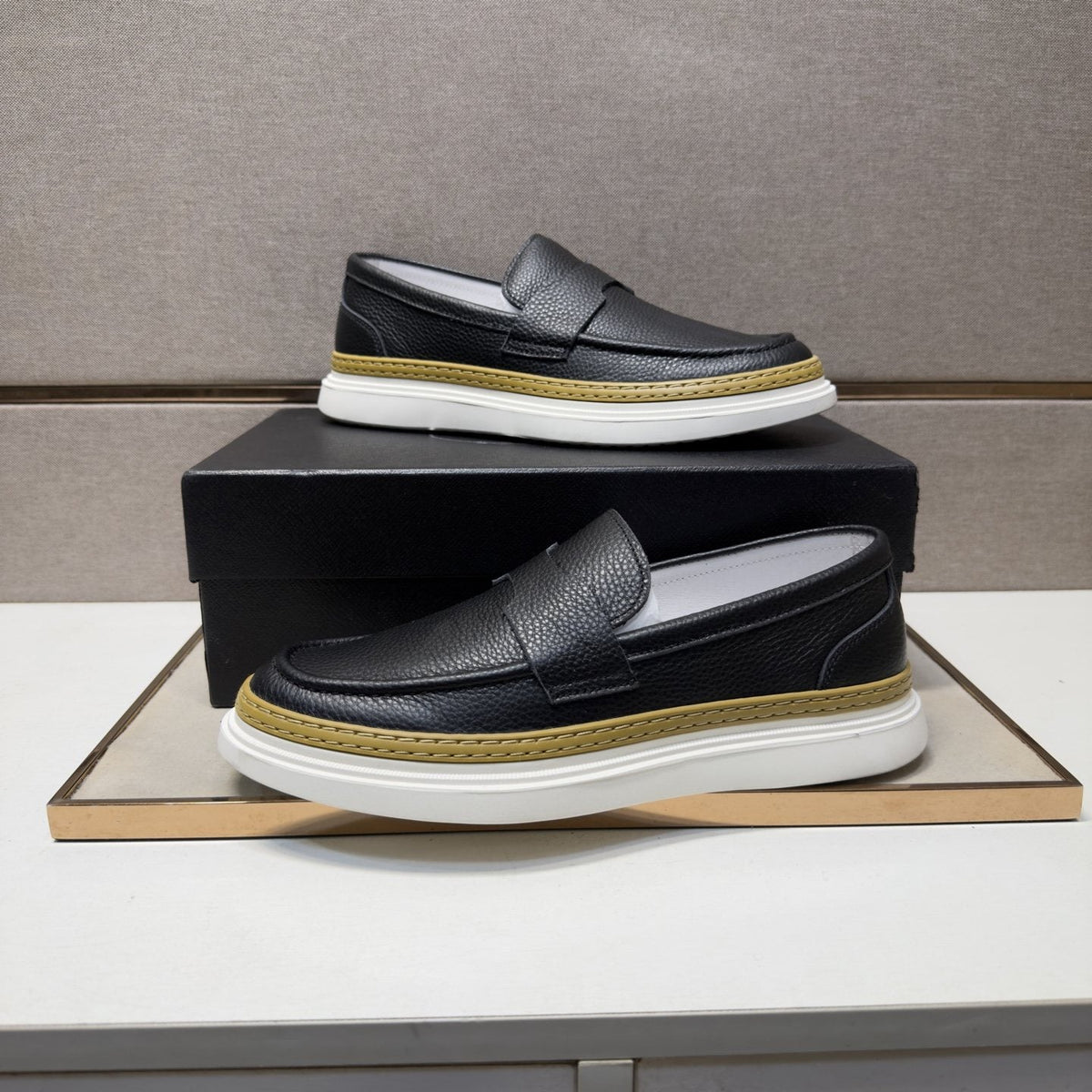 Prada Gold Accent Slip-On Loafers — front