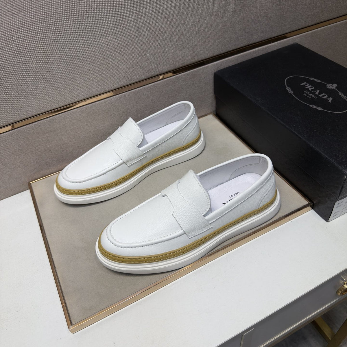 Prada Gold Accent Slip-On Loafers — front