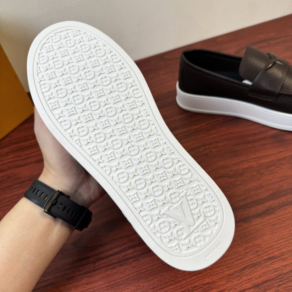 Louis Vuitton White Slip-On Loafers — front
