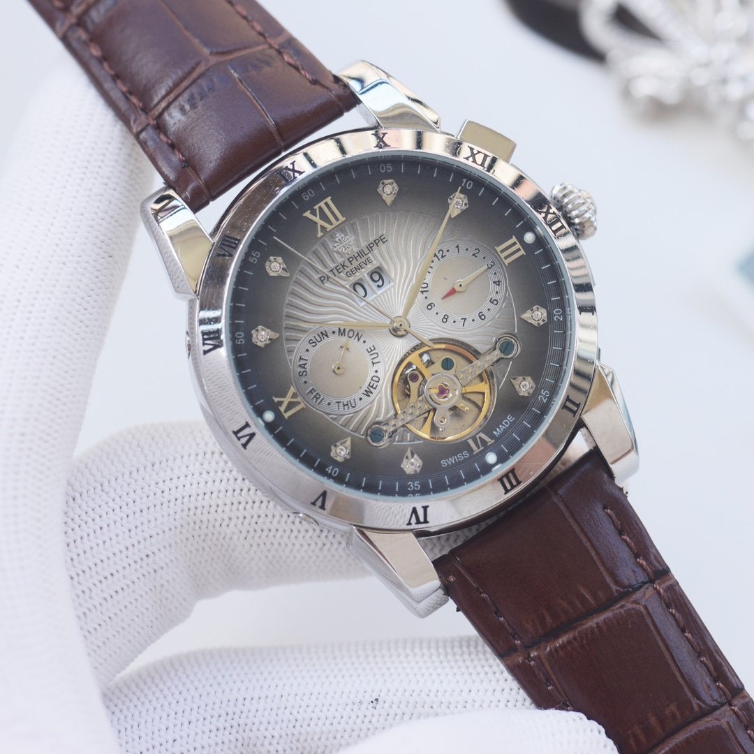 PATEK PHILIPPE Brown Silver Strap Watch — hero
