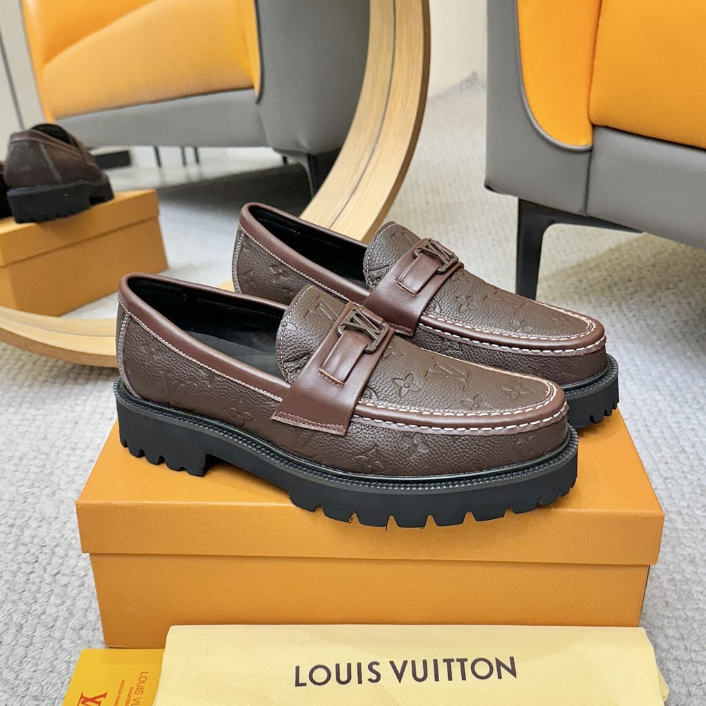 Louis Vuitton Embossed Lug Sole Loafers — model