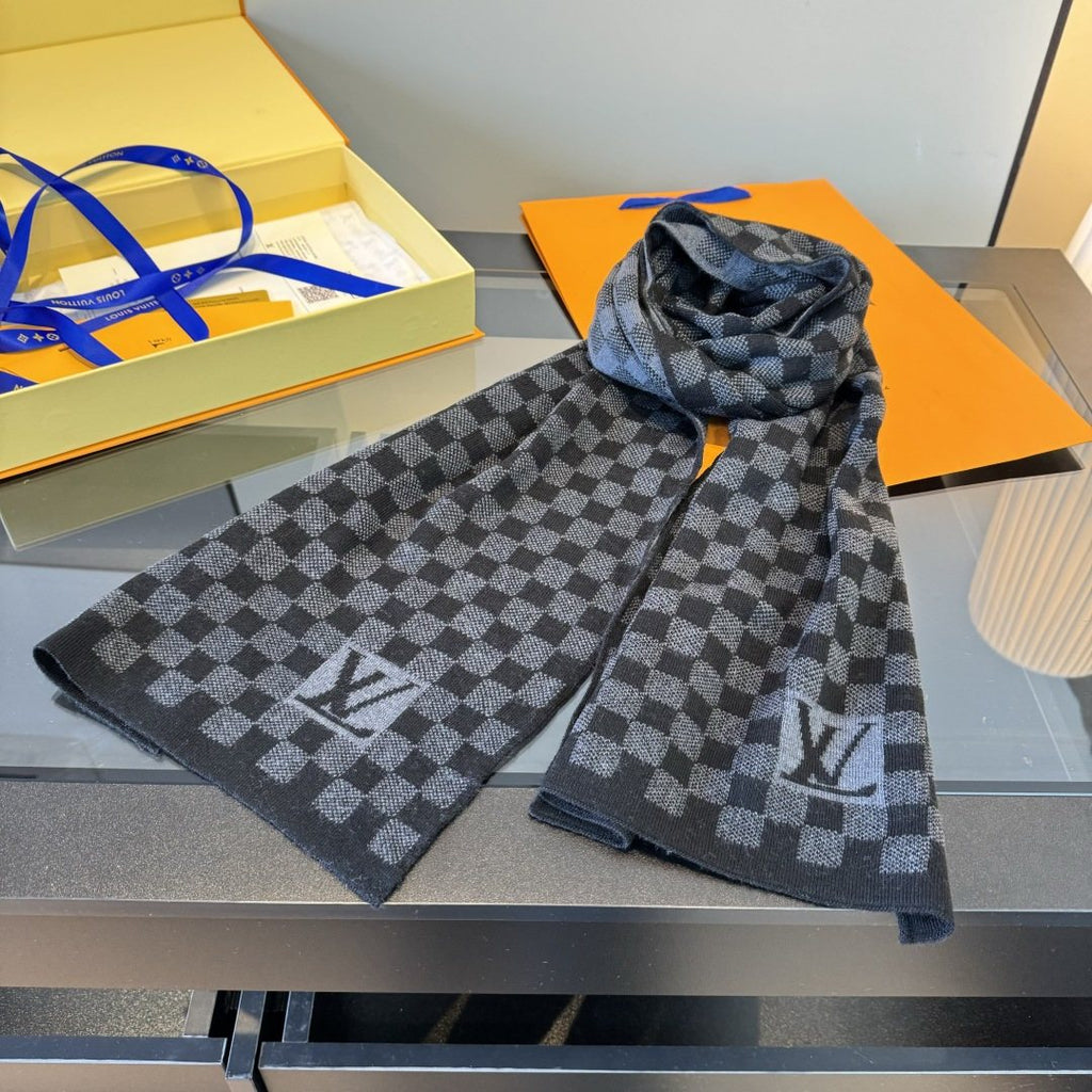 Louis Vuitton Black & Gray Checker Scarf — front