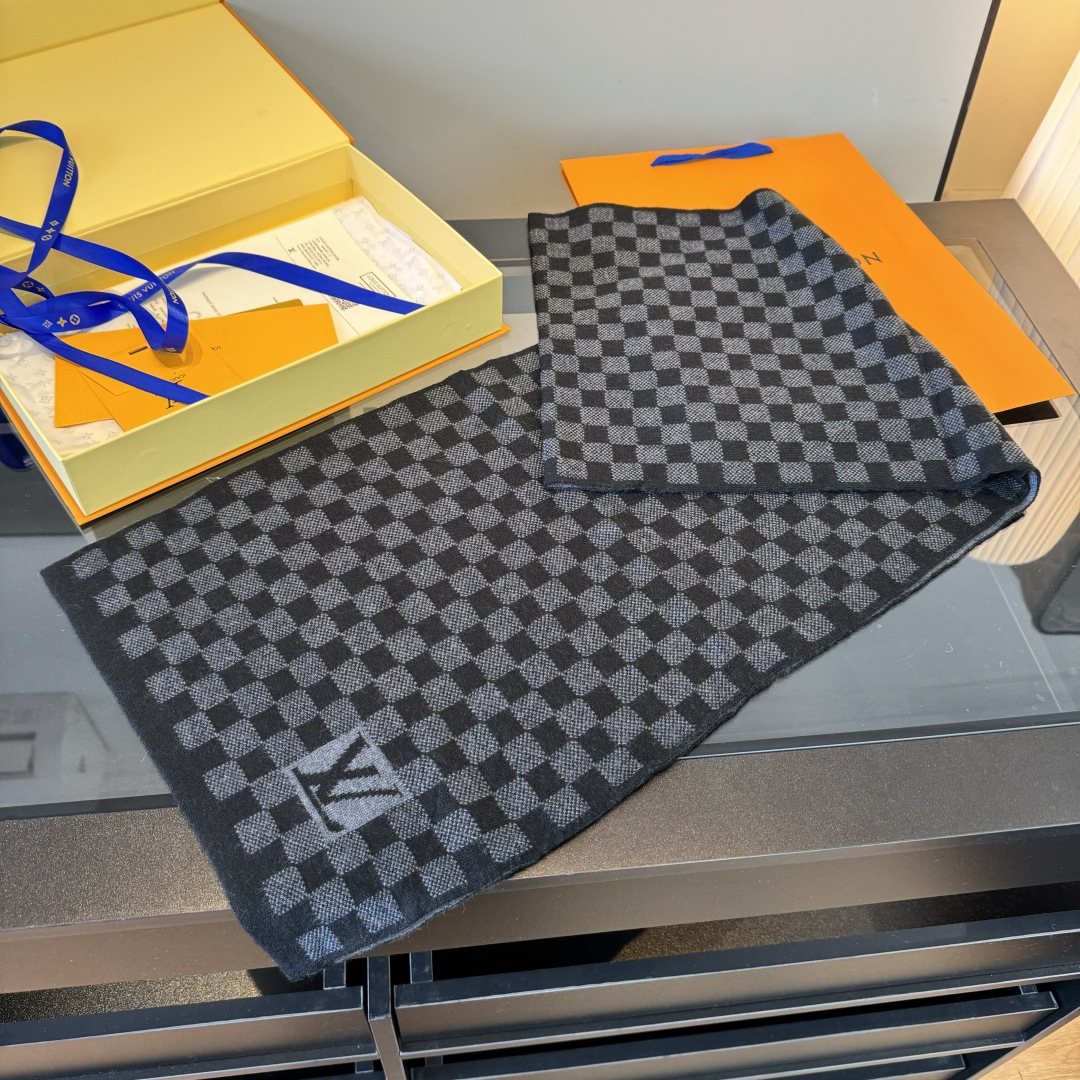 Louis Vuitton Black and Charcoal Checkerboard Scarf — front