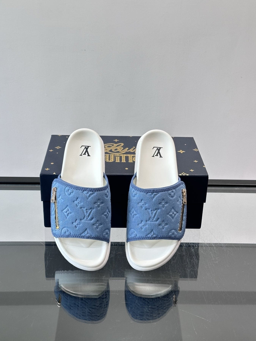 Louis Vuitton Embossed Monogram Slide Sandals — front