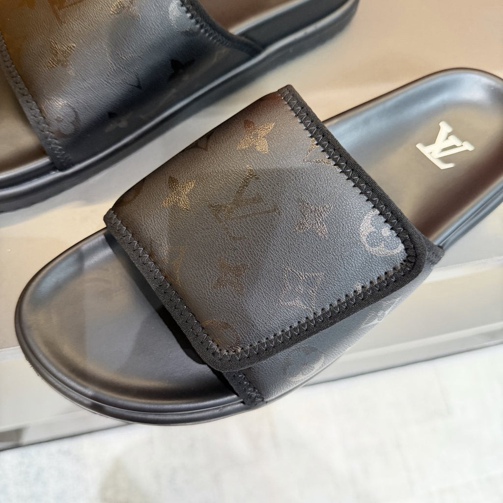 Louis Vuitton Monogram Strap Slide Sandals — front