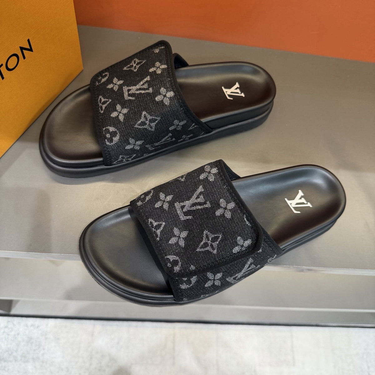 Louis Vuitton Monogram Strap Slide Sandals — front