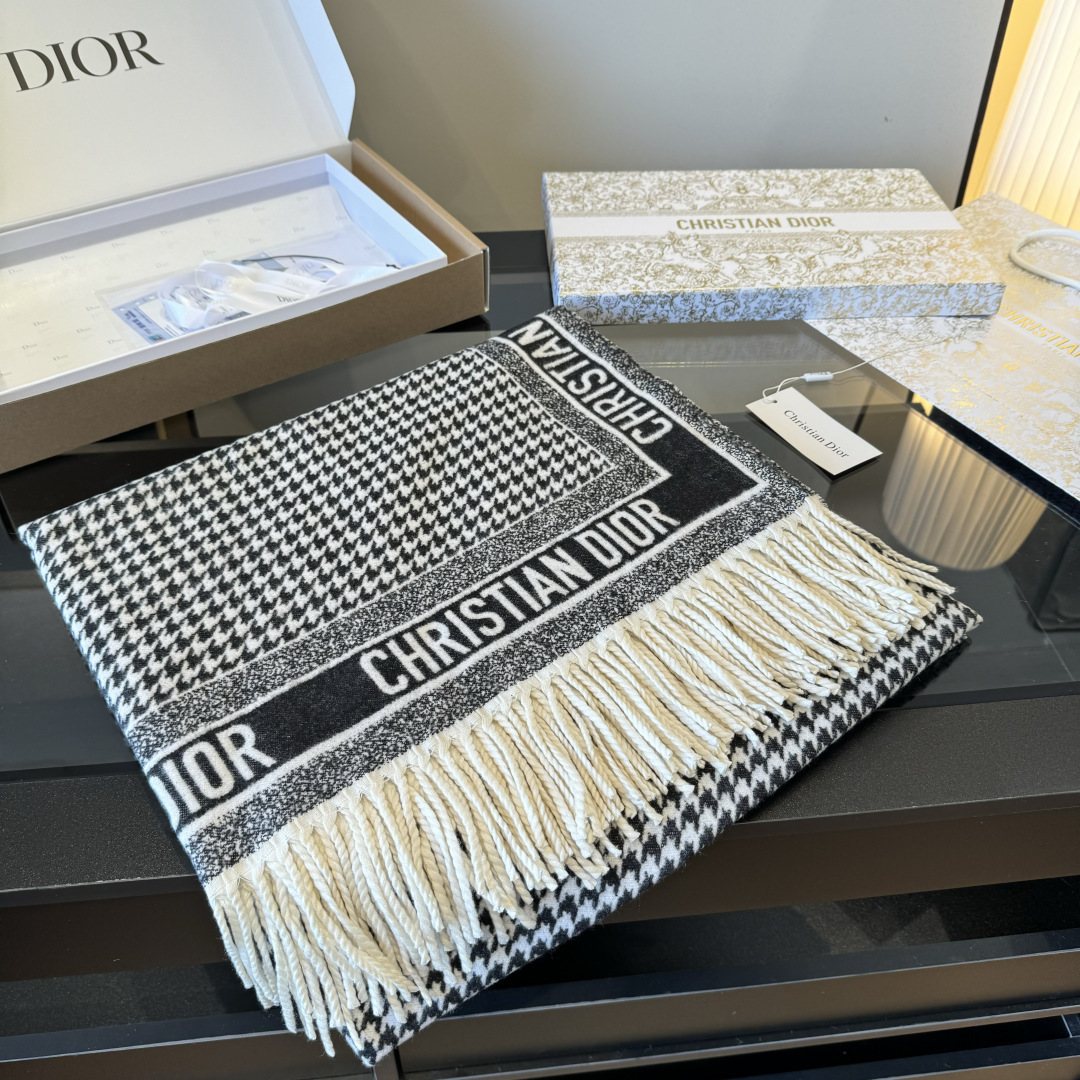 Dior Houndstooth Fringe Scarf — hero