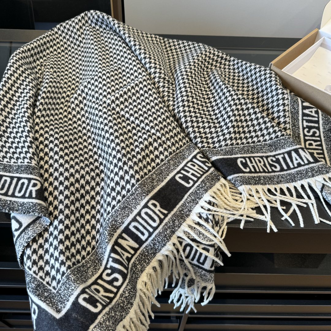 Dior Houndstooth Fringed Square Scarf & Shawl — side
