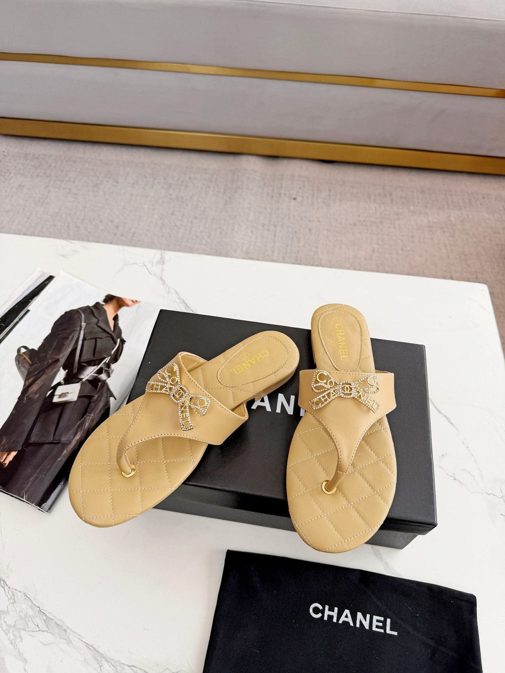 Quilted Bow Sandals — model