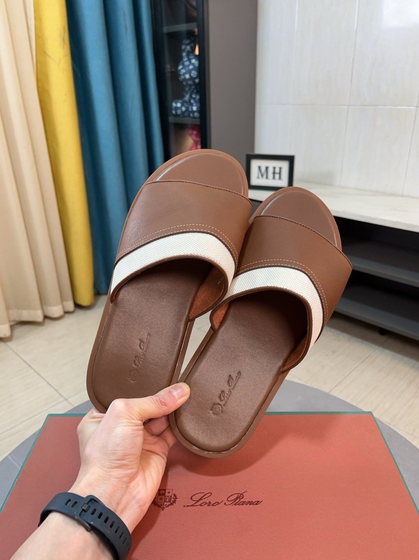 Loro Piana Contrast-Trim Slide Sandals — front