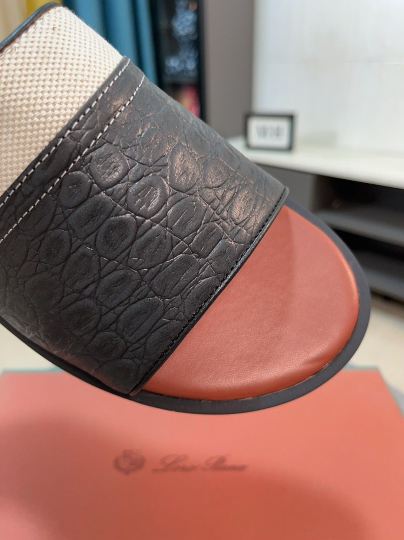 Loro Piana Contrast-Trim Slide Sandals — detail