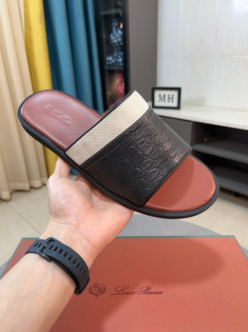 Loro Piana Contrast-Trim Slide Sandals — front