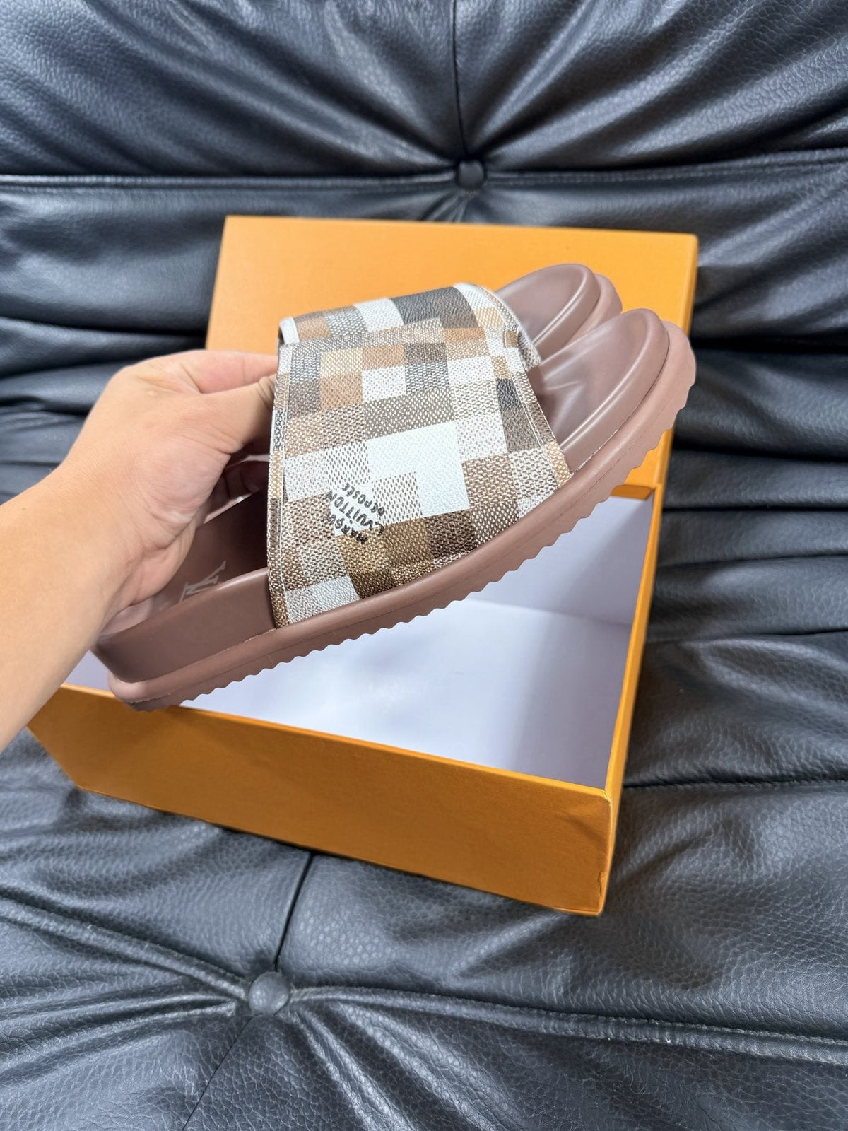 Louis Vuitton Checkered Slide Sandals — detail