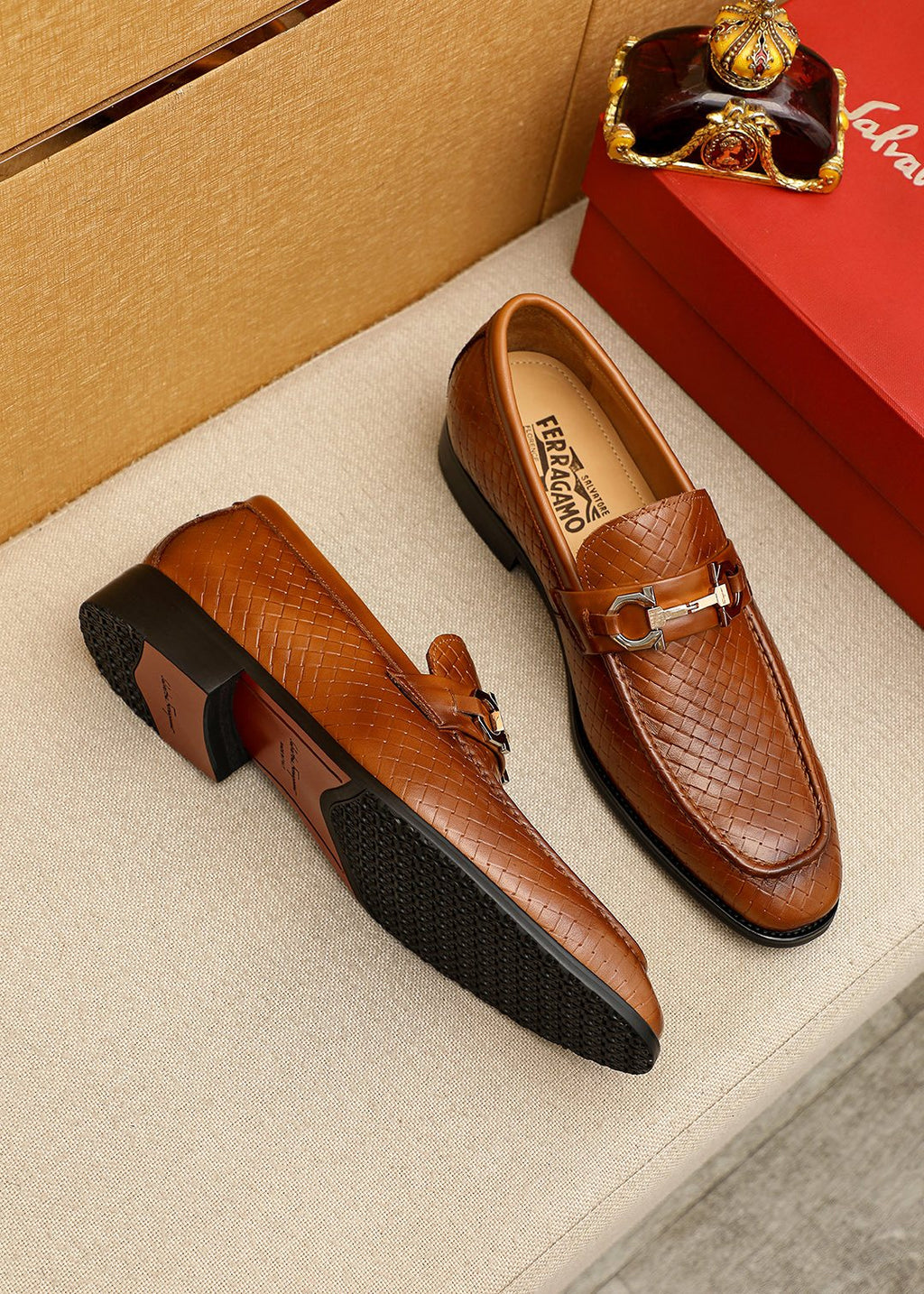 Salvatore Ferragamo Textured Buckle Loafers — front