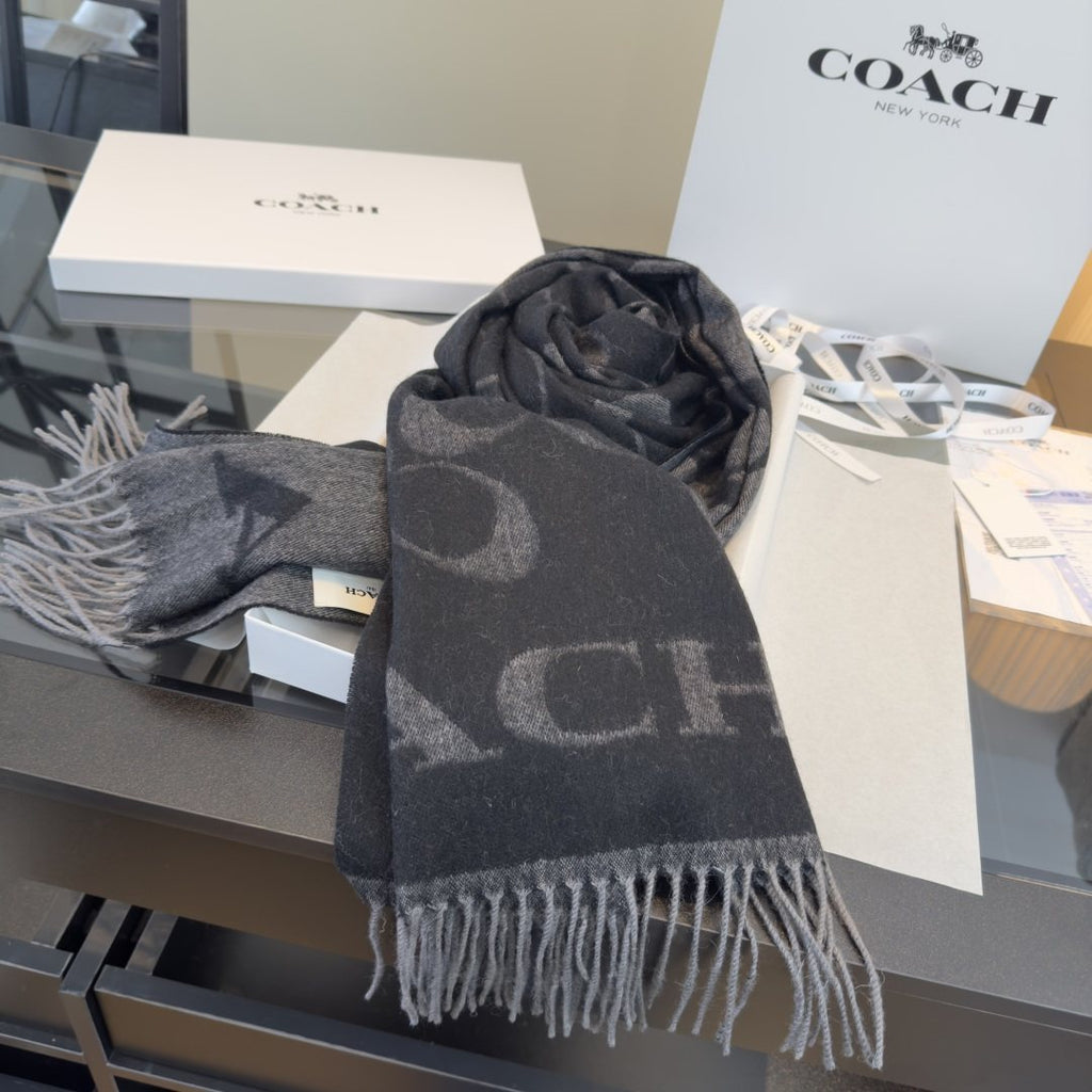 Coach Reversible Monogram Fringed Scarf — front