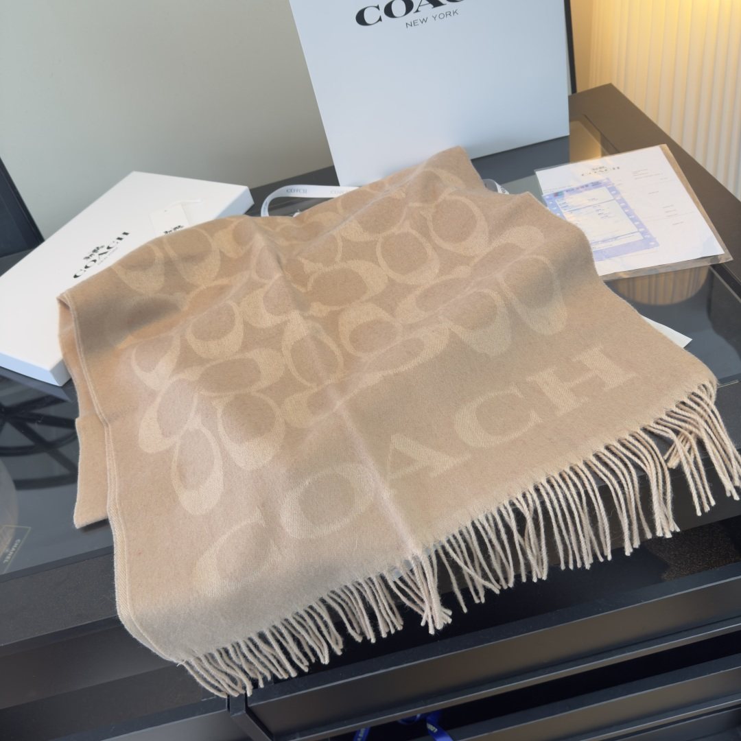 Coach Reversible Monogram Fringed Scarf — front