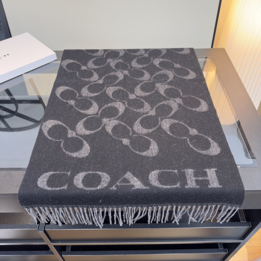 Coach Reversible Monogram Fringed Scarf — front