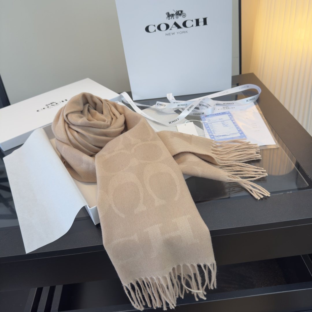 Coach Reversible Monogram Fringed Scarf — front
