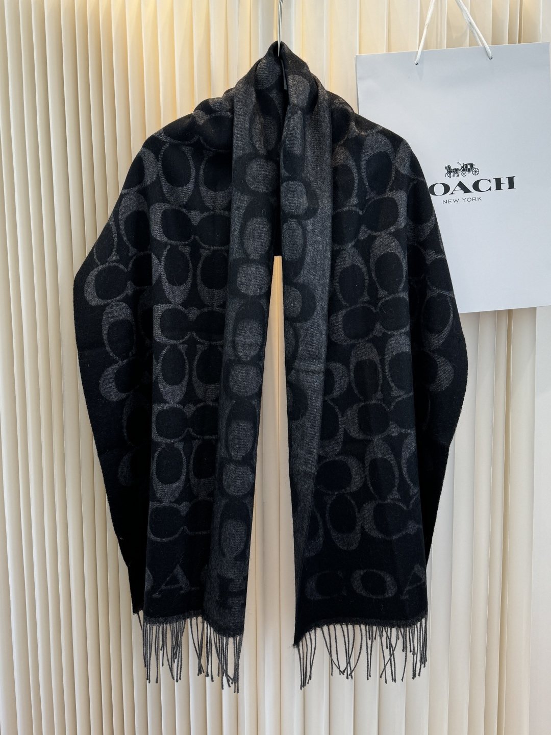 Coach Reversible Monogram Fringed Scarf — front