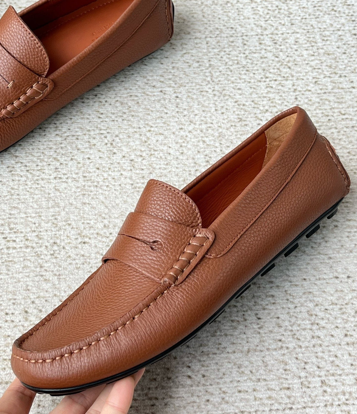 Zegna Pebbled Leather Penny Loafers — side