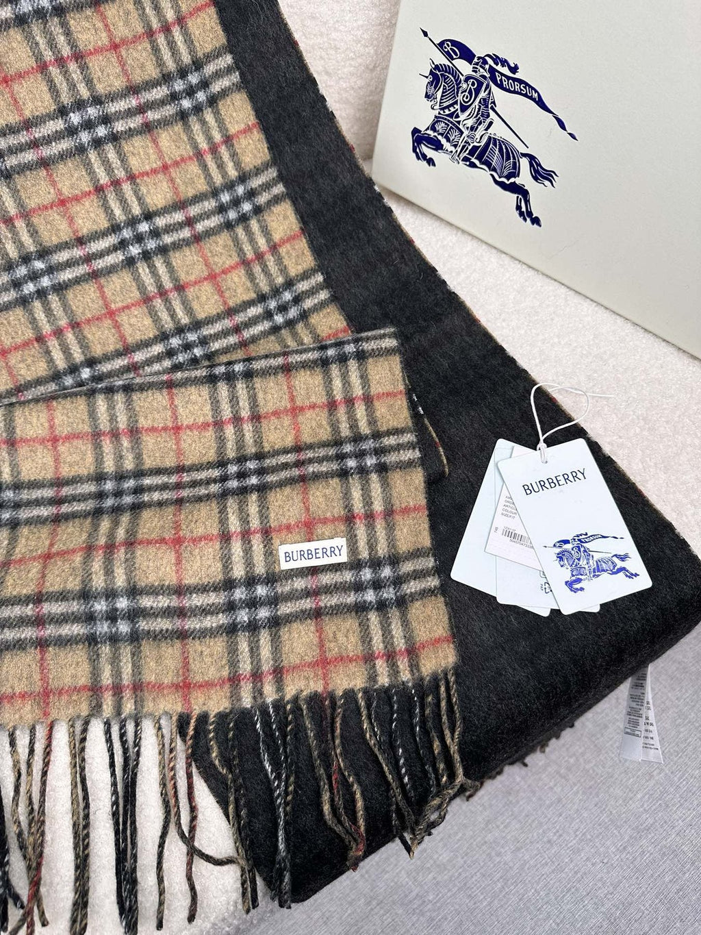 Burberry Reversible Fringed Plaid Scarf — front