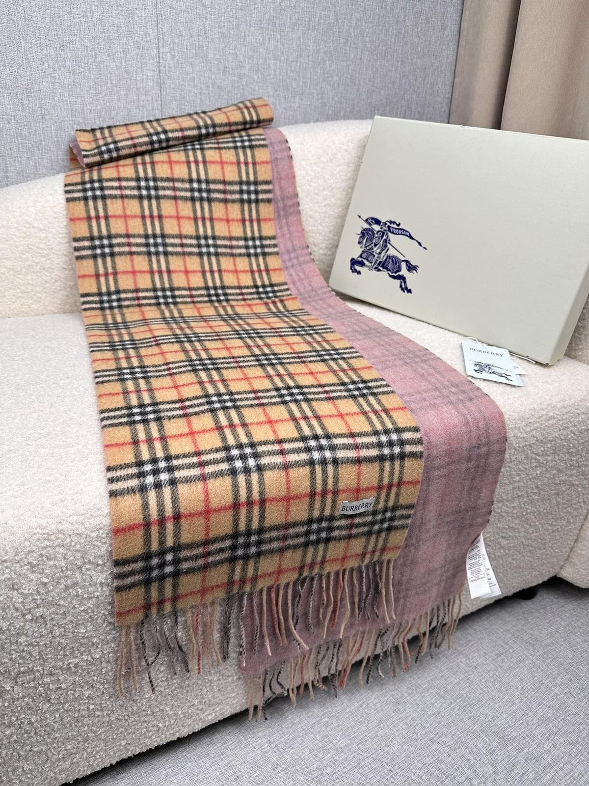 Burberry Reversible Fringed Plaid Scarf — front