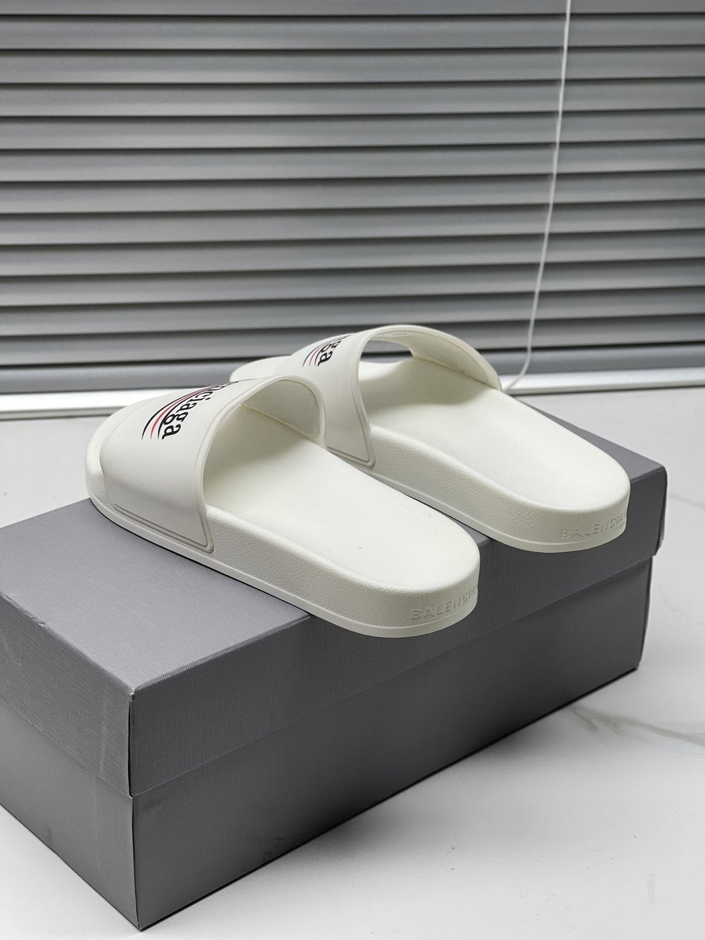 Balenciaga Logo Stripe Slide Sandals — side