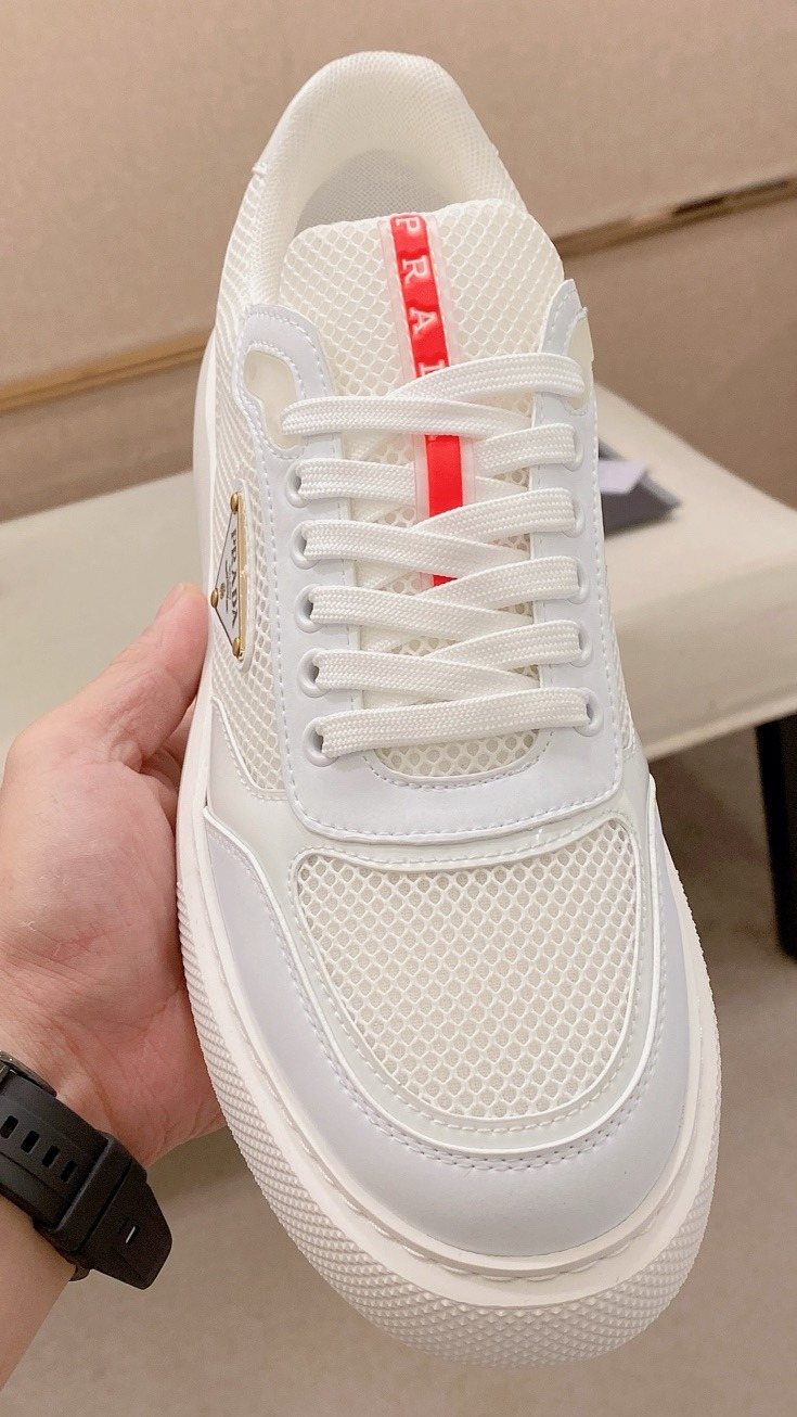 Prada White Red Accent Low-Top Sneakers — hero