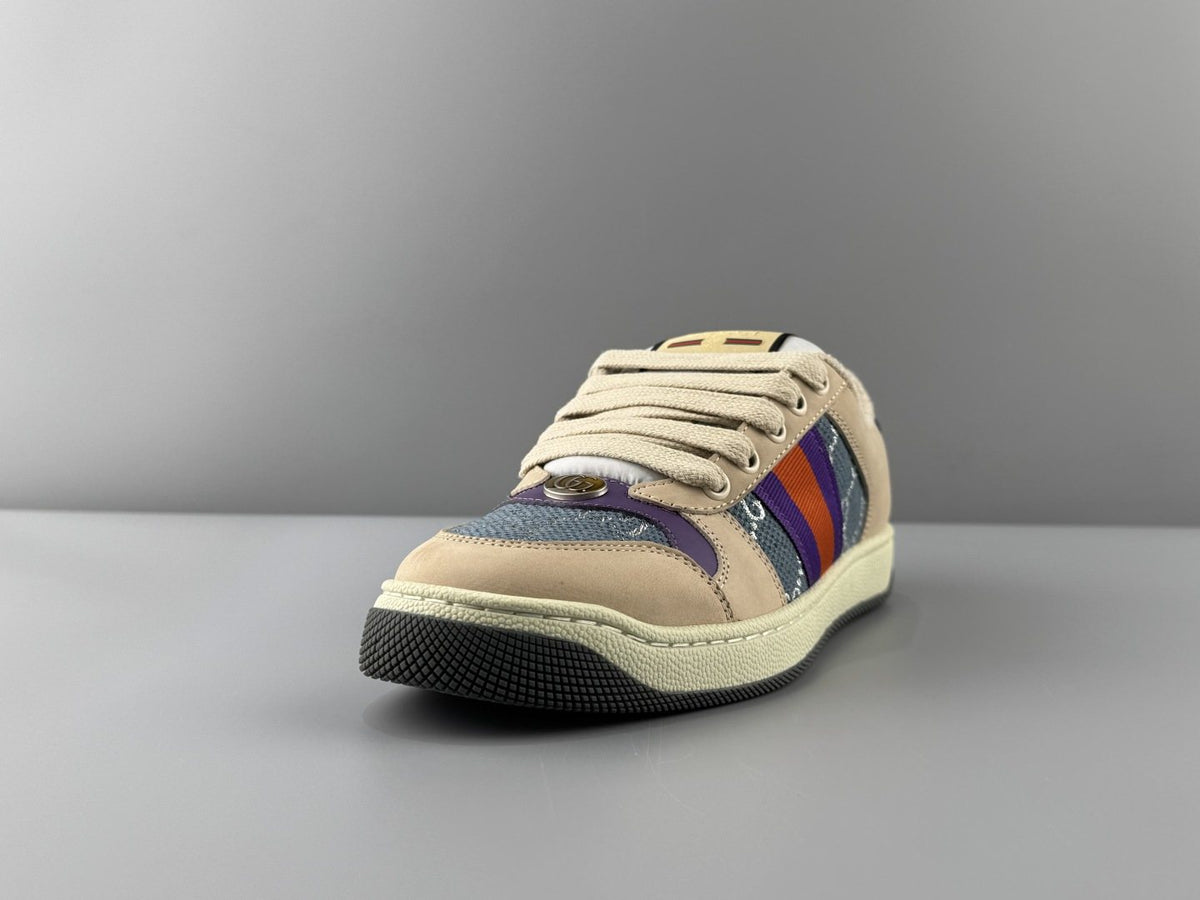 Gucci Beige Monogram Stripe Low-Top Sneakers — front